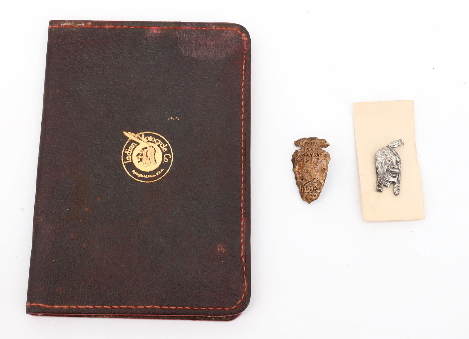 INDIAN SCOUT LEATHER LICENSE HOLDER AND PINS (1 of 7)