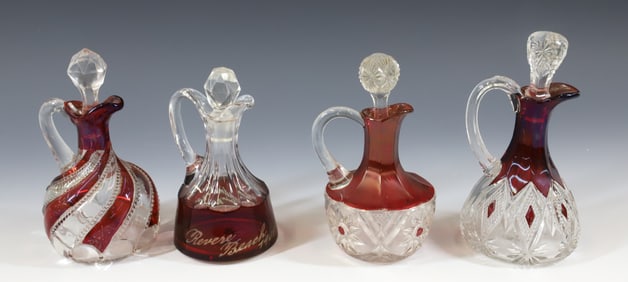 (4) RUBY FLASH GLASS CRUETS