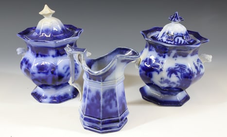 (3) FLOW BLUE FELEW CREAMER