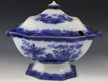 (2) FLOW BLUE LARGE SOUP TUREEN