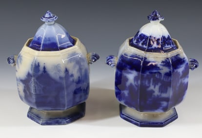 (2)FLOW BLUE TWO SUGAR BOWLS