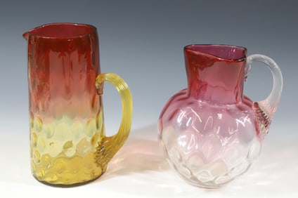 (2) VICTORIAN GLASS PITCHERS