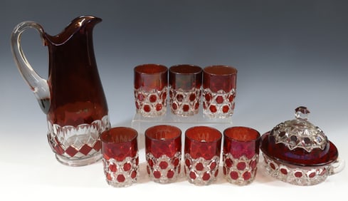 EAPG BLOCK PATTERN, RUBY GLASS