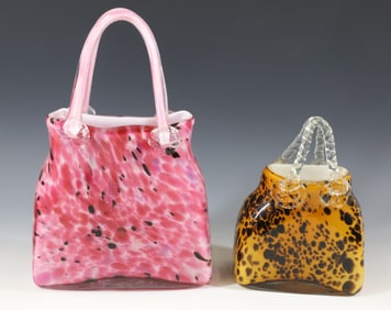 (2) GLASS PURSE VASES