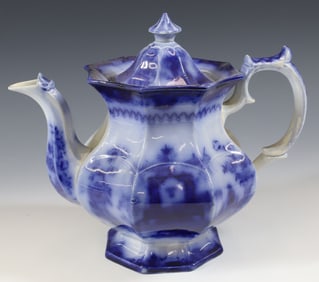 FLOW BLUE OREGON TEAPOT