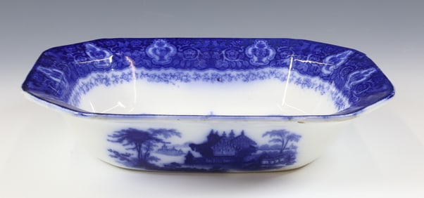 FLOW BLUE BOWL WARWICH PATTERN