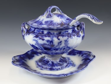 FLOW BLUE SOUP TUREEN ALTHEA PATTERN