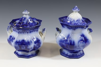 (2) FLOW BLUE OREGON SUGAR BOWL AND OTHER