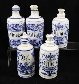(5) BLUE ONION JUGS