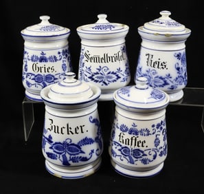 (5) BLUE ONION JARS