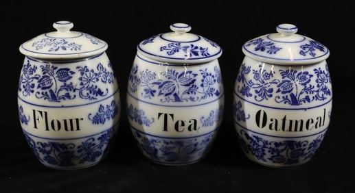 (3) BLUE ONION CANISTERS