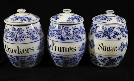 (3) BLUE ONION CANISTERS