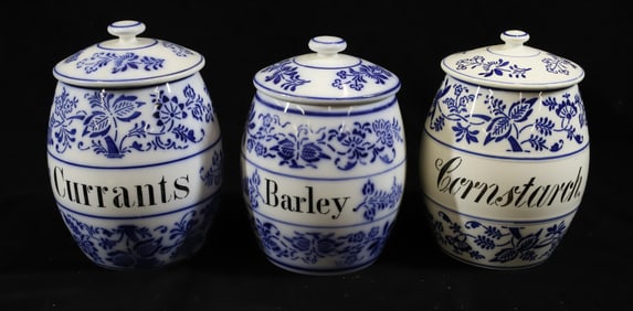 (3) BLUE ONION CANISTERS