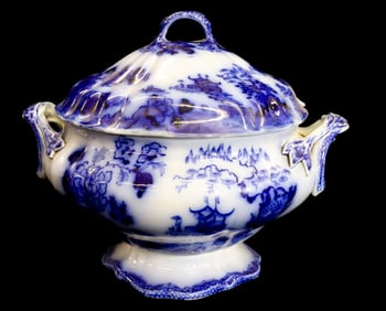 FLOW BLUE LARGE COVERED SOUP TUREEN