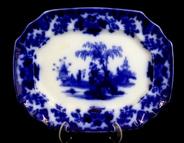 FLOW BLUE SCINDE PATTERN PLATTER