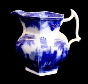 FLOW BLUE GOTHIC PATTERN PITCHER