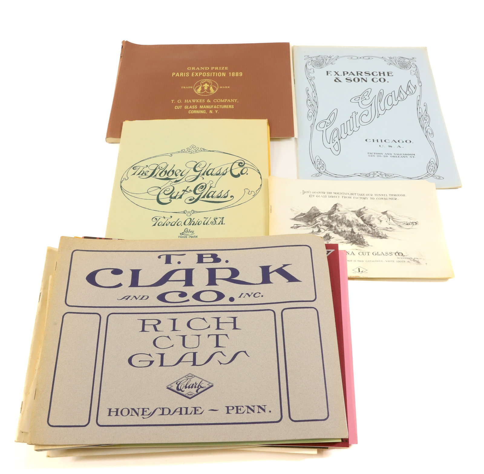 (14) CUT GLASS CATALOGS: MOST ARE REPRINTS OF ORIGINAL CATALOGS, INCLUDING MONROE, LIBBEY, EGGINGTON, STEUBEN, T.B.CLARK , LACKAWANNA, F.X.PARSCHE & SON, UNGER BROS. ETC 12" X 9" PLEASE READ CAREFULLY - Terms for Purchasing a