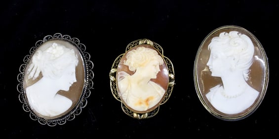(3) SHELL CAMEO BROOCHES