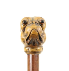 CARVED PUG UMBRELLA HANDLE