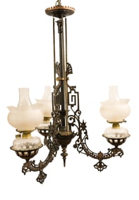 CAST IRON HANGING THREE-ARM CHANDELIER