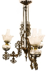 ANTIQUE CAST IRON BRADLEY & HUBBARD ( Attrib), HANGING THREE-ARM CHANDELIER