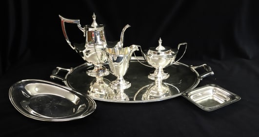 GORHAM TEA SET WITH CHRISTOFLE HANDLED TRAY