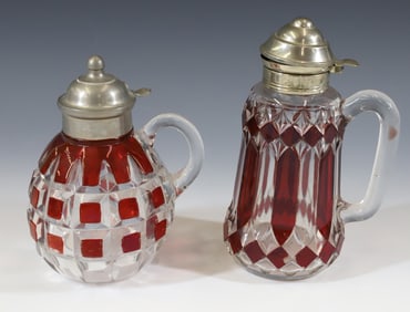 (2) VICTORIAN GLASS SYRUP PITCHERS