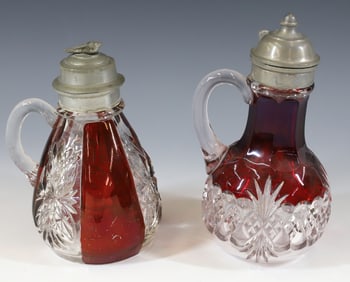 (2) VICTORIAN GLASS SYRUP PITCHERS