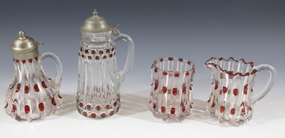 (4) VICTORIAN GLASS SYRUP PITCHERS