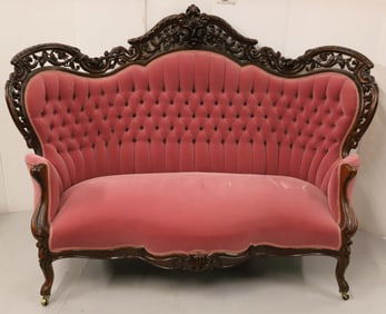 AMERICAN VICTORIAN CARVED ROSEWOOD SOFA