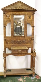 19TH CENTURY CARVED OAK HALL RACK