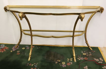 BRASS CONSOLE TABLE WITH RAMS HEADS