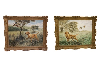 PR. OF 19TH CENTURY DOG HUNTING SCENES, OIL ON CANVAS
