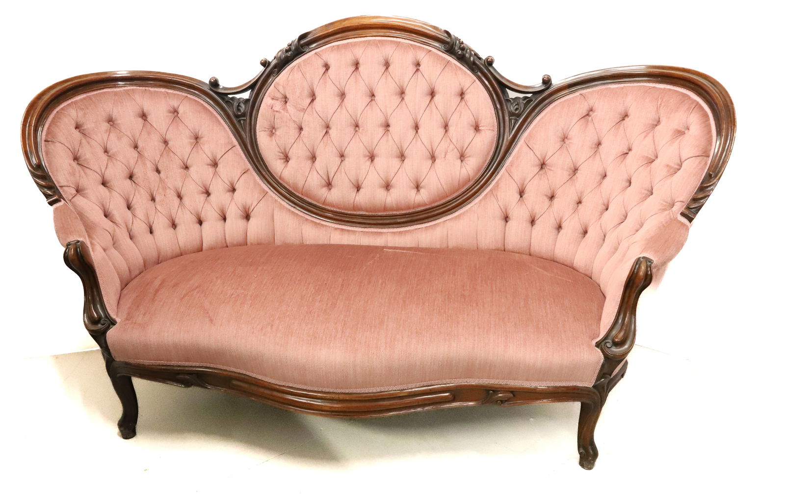 VICTORIAN SOFA: ROCOCO STYLE WITH MAUVE VELVET UPHOLSTERY 42"H X 72 1/2" X 32" PLEASE READ CAREFULLY - Terms for Purchasing and Shipping of Auction Items. Please read carefully before bidding. All payments for purcha