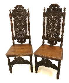 (2) ENGLISH CARVED OAK SIDE CHAIRS