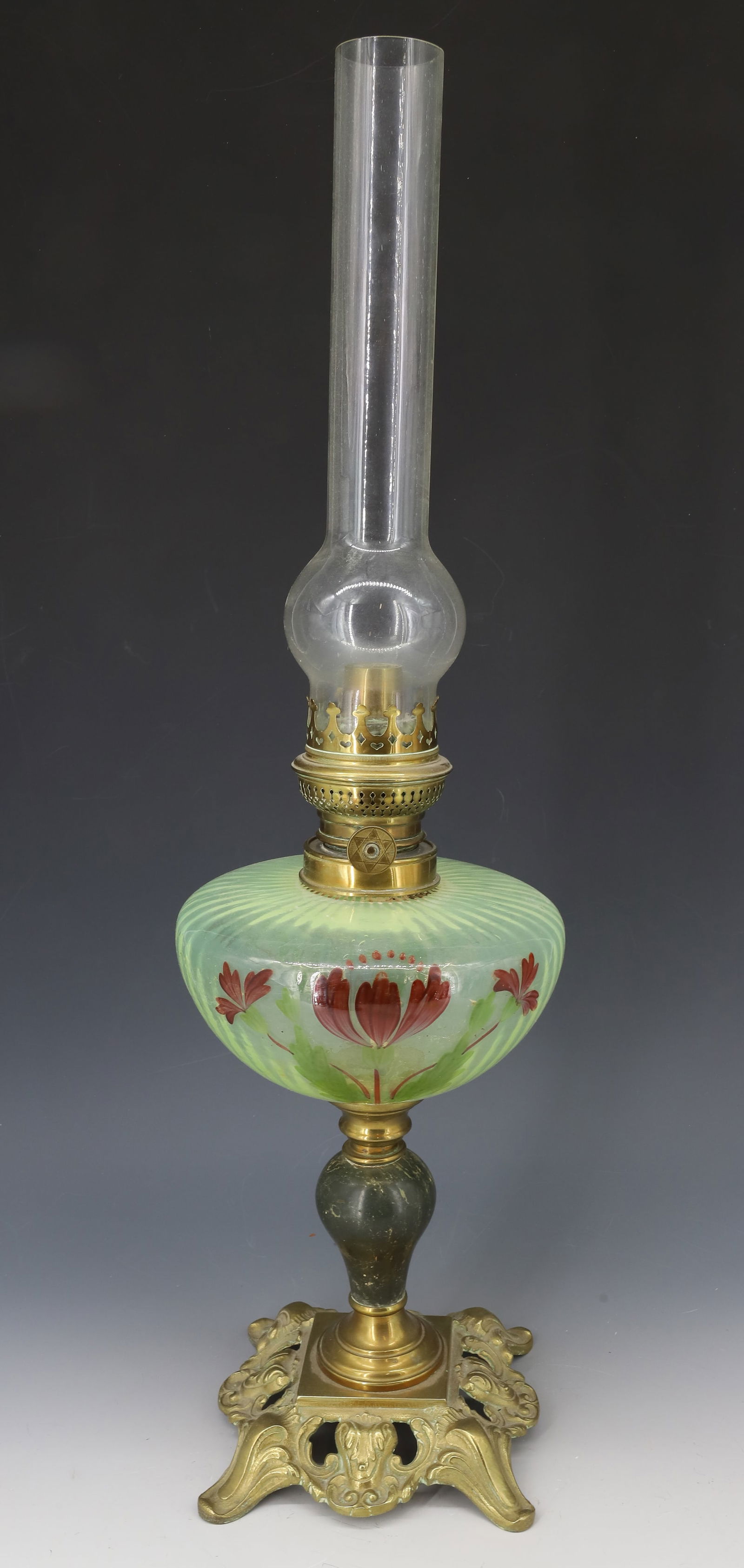 19TH C. KEROSENE LAMP WITH HAND PAINTING (1 of 4)