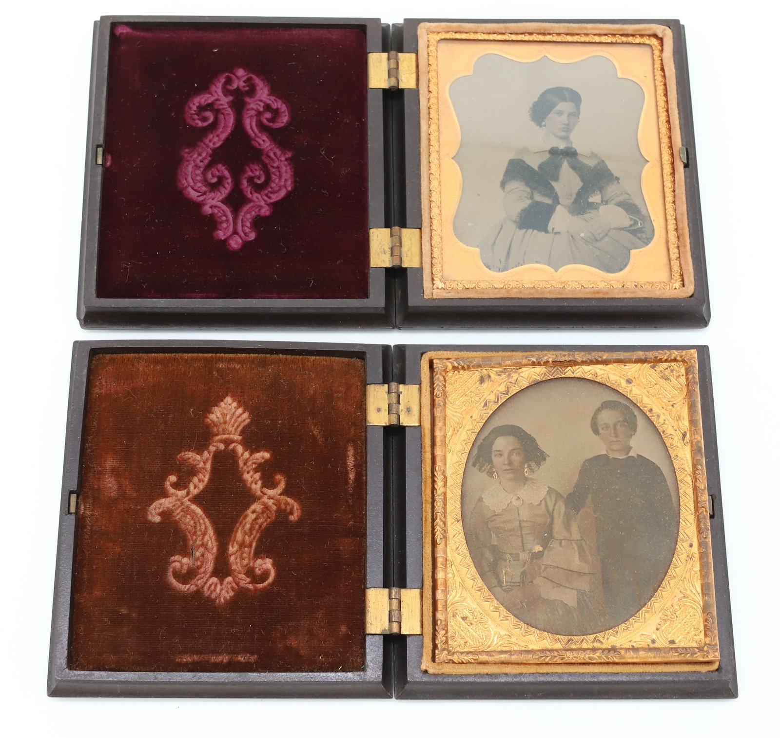 (2) AMBROTYPES IN CASES: IMAGE OF WOMAN AND IMAGE OF WOMAN WITH CHILD - MATCHING CASES, 3 1/4" X 2 3/4" PLEASE READ CAREFULLY - Terms for Purchasing and Shipping of Auction Items. Please read carefully before bidding. All pay