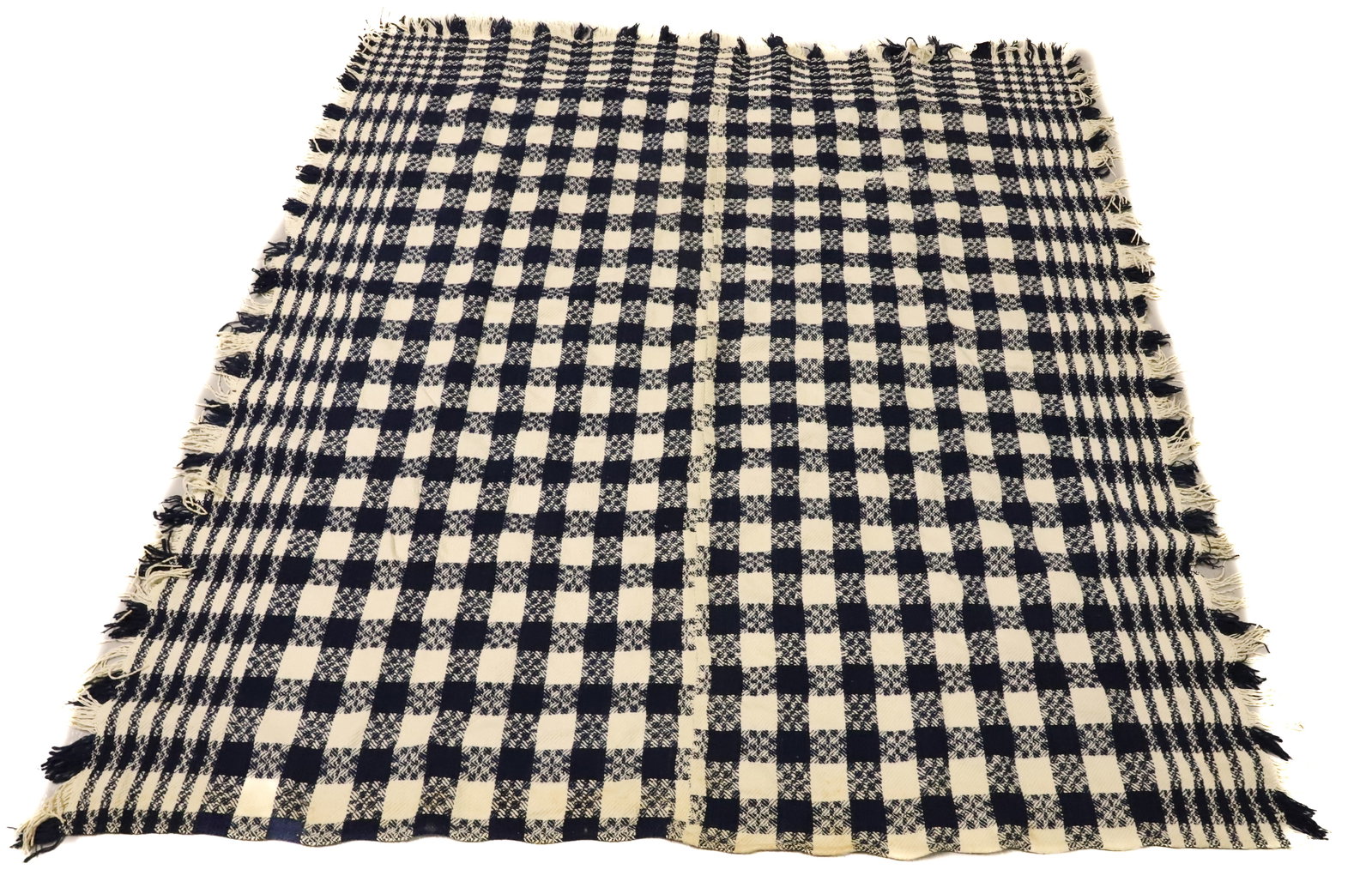 19TH CENTURY TWO-PIECE COVERLET: BLUE AND WHITE CHECKERED PATTERN, FRINGE ON EDGE - 72" X 68" PLEASE READ CAREFULLY - Terms for Purchasing and Shipping of Auction Items. Please read carefully before bidding. All payments for purchase