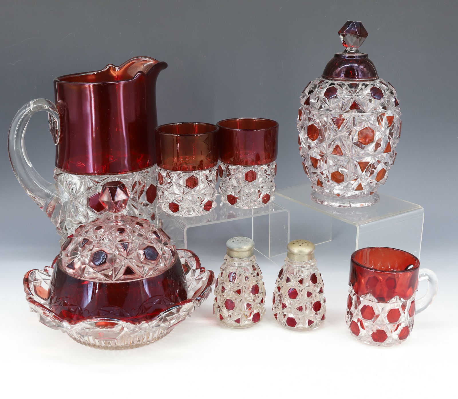 (8) RUBY FLASH GLASS DOYLE PATTERN (1 of 4)