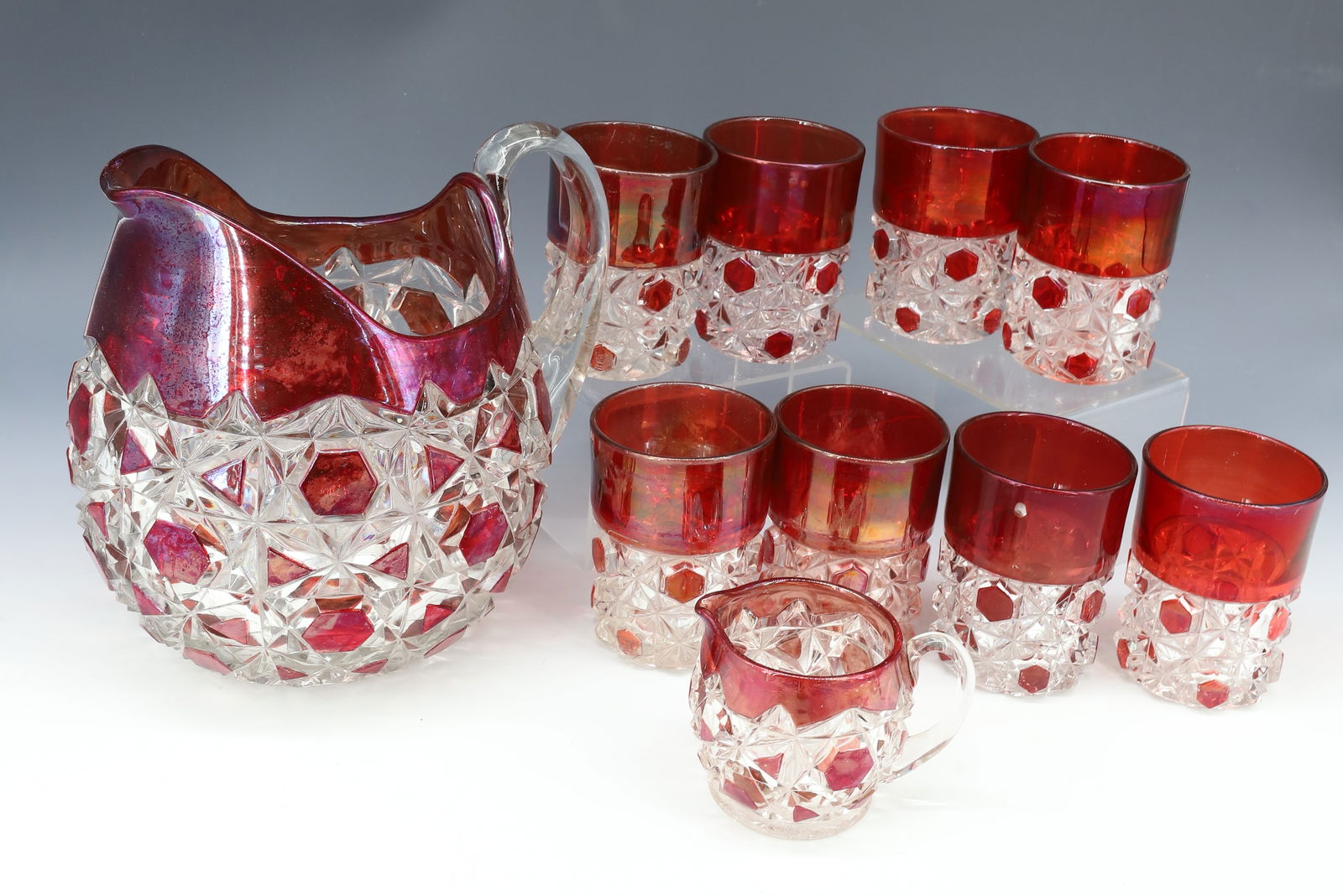 (10) RUBY FLASH GLASS DOYLE PATTERN (1 of 3)