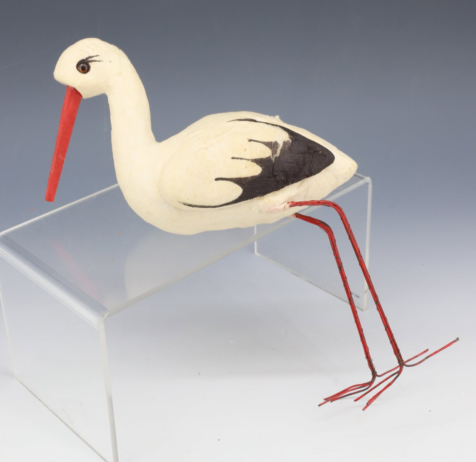 GERMAN SPUN COTTON STORK CANDY CONTAINER: WING LIFTS UP TO REVEAL INTERIOR. 9 1/2" H. DOES NOT STAND ON ITS OWN. PLEASE READ CAREFULLY - Terms for Purchasing and Shipping of Auction Items. Please read carefully before bidding. All payments fo