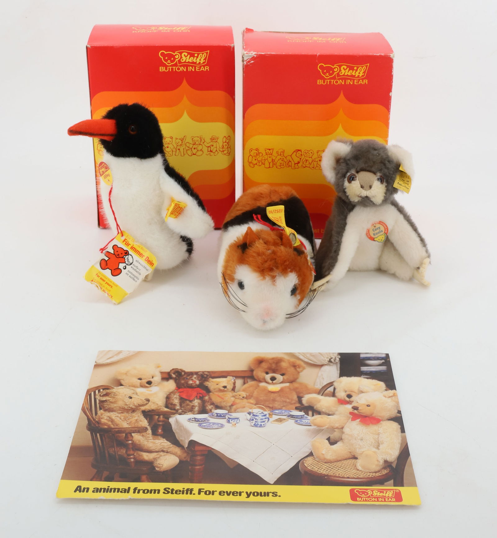 VINTAGE (3) STEIFF KOALA,PENGUIN AND GERBIL: KOALA, PENGUIN AND GERBIL 5",6" BUTTONS AND TAGS PLEASE READ CAREFULLY - Terms for Purchasing and Shipping of Auction Items. Please read carefully before bidding. All payments for purchases will be ma