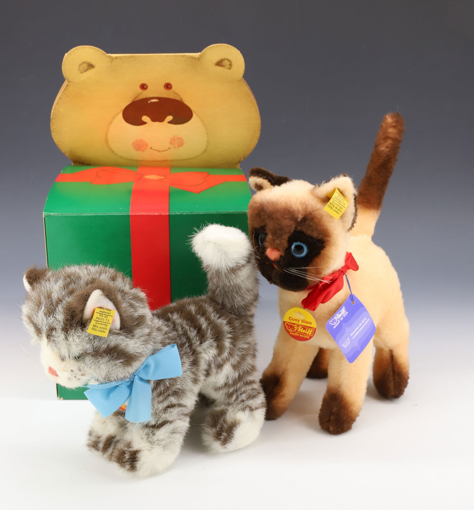 VINTAGE (2) STEIFF CATS: SIAMESE CAT AND GRAY TABBY KITTEN 7",9" PLEASE READ CAREFULLY - Terms for Purchasing and Shipping of Auction Items. Please read carefully before bidding. All payments for purchases will be made throug
