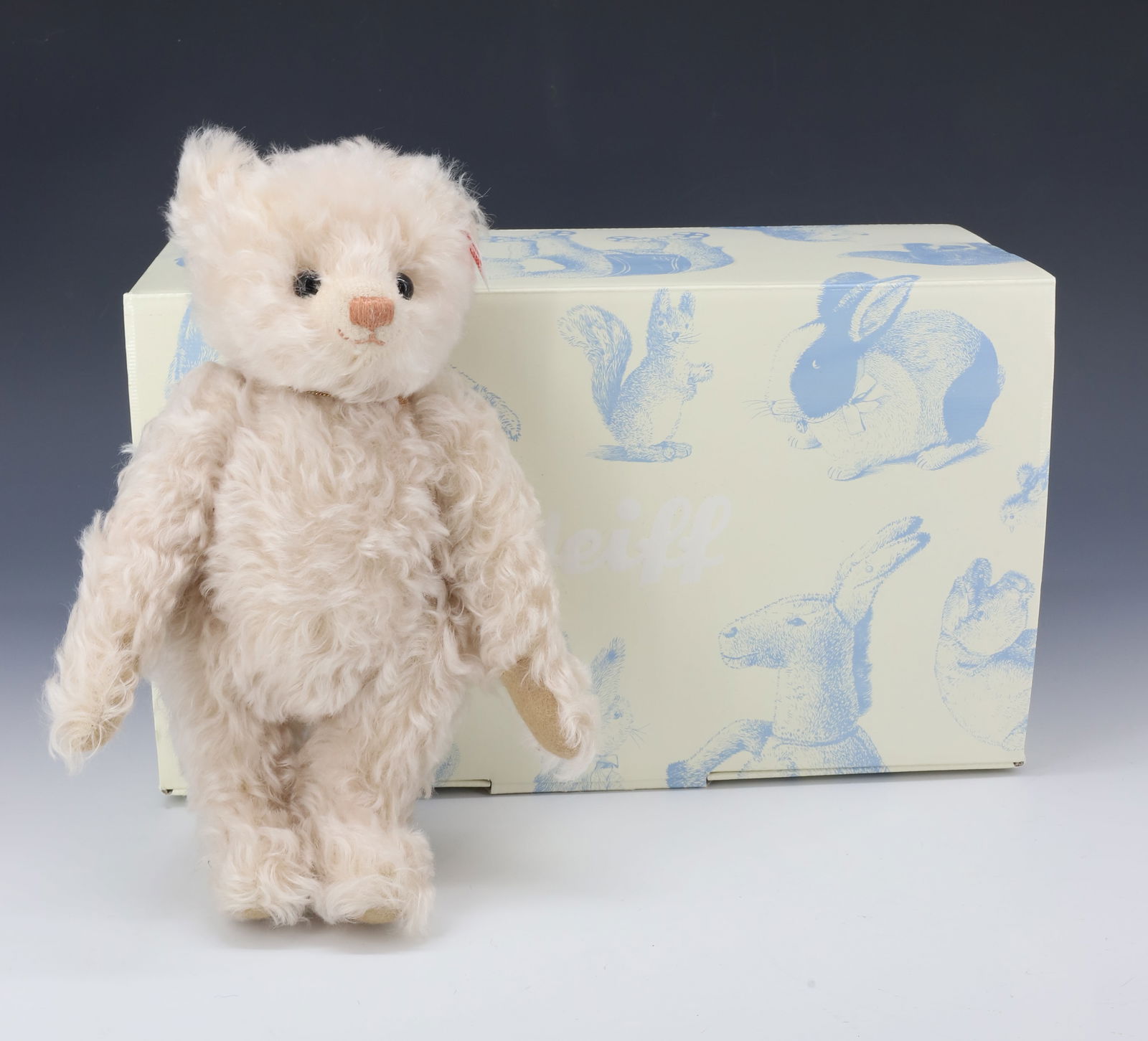 VINTAGE STEIFF BEAR: WHITE JOINTED CURLY HAIR BEAR WITH CAMEO NECKLACE 10" PLEASE READ CAREFULLY - Terms for Purchasing and Shipping of Auction Items. Please read carefully before bidding. All payments for purchases will