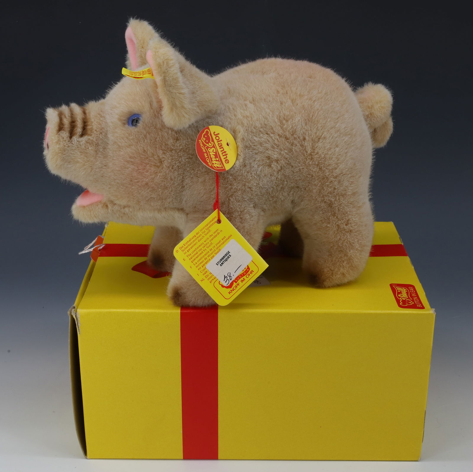 VINTAGE STEIFF JOLANTHE PIG: PIG JOLANTHE 9" BUTTON AND TAG PLEASE READ CAREFULLY - Terms for Purchasing and Shipping of Auction Items. Please read carefully before bidding. All payments for purchases will be made through LiveAuc