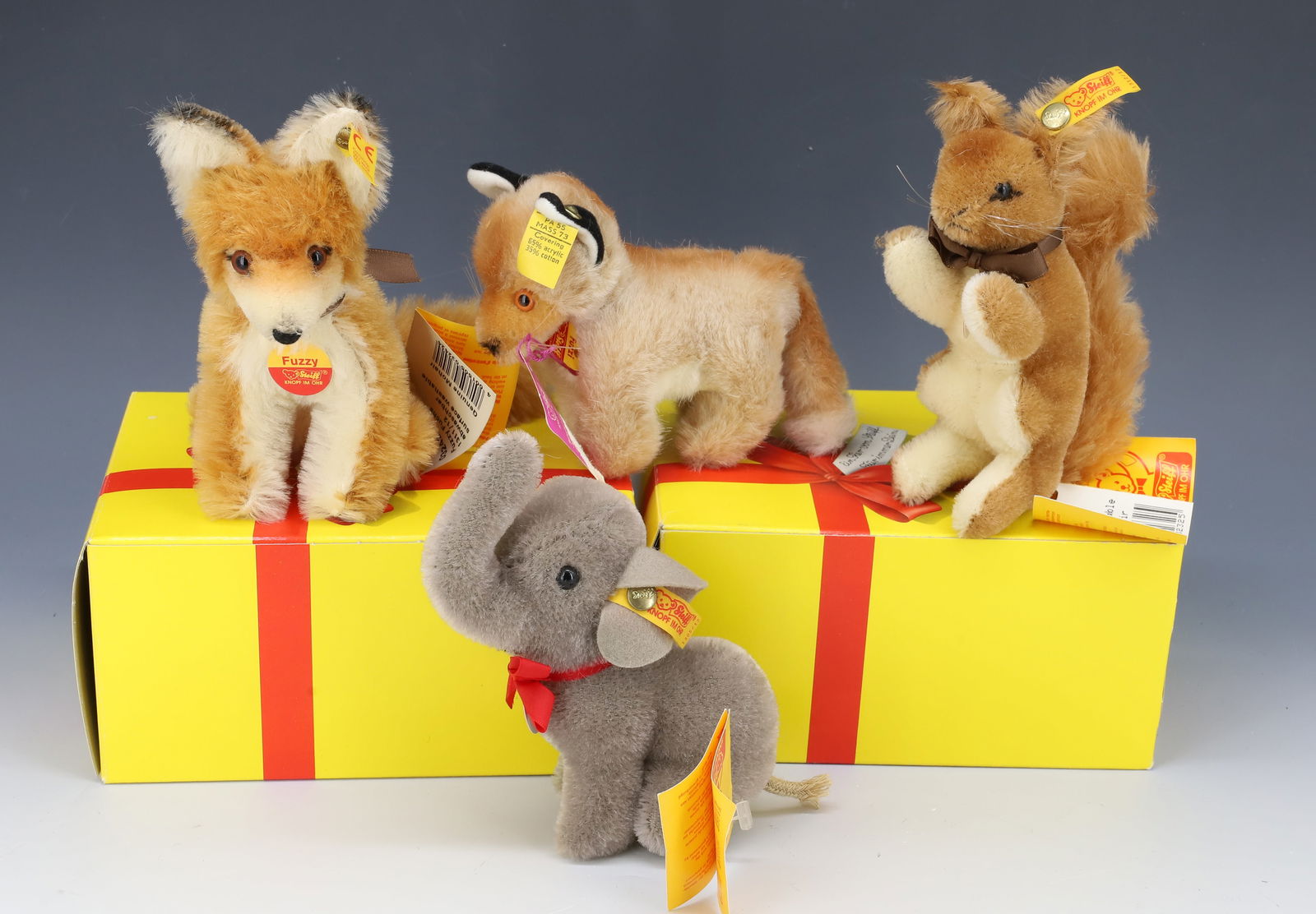 VINTAGE (4) STEIFF SQUIRRELS, (2) FOX AND ELEPHANT: SQUIRREL,ELEPHANT,FOX AND FOX 5",6" PLEASE READ CAREFULLY - Terms for Purchasing and Shipping of Auction Items. Please read carefully before bidding. All payments for purchases will be made through Li
