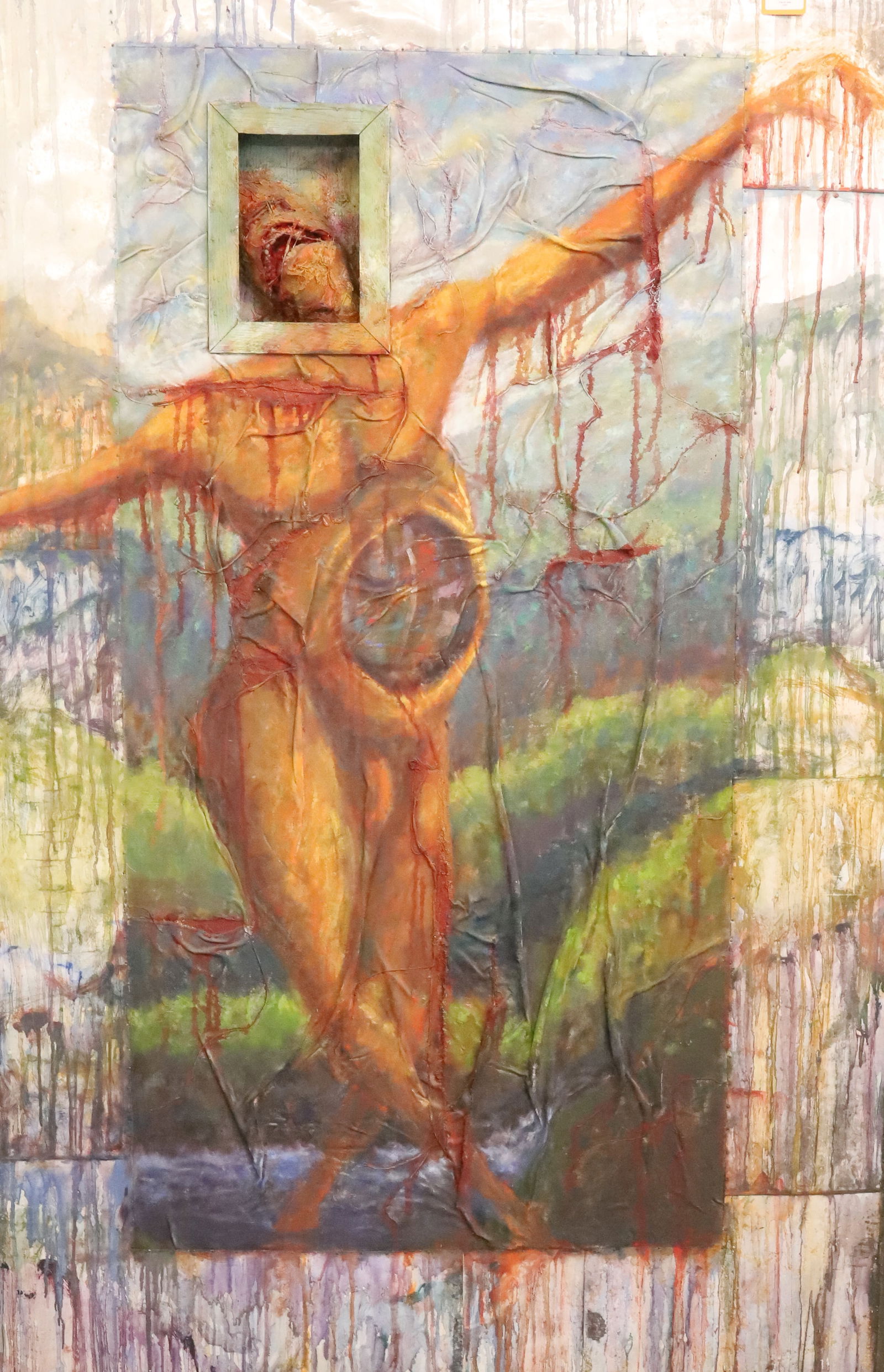 IRVING ZUPNICK (1920-2001) MIXED MEDIUM: PROFESSOR OF ART SUNY-BINGHAMTON. OIL ON CANVAS/METAL/MORE. EARLY 1980S. MRKD. ON BACK. 67 1/2 X 43 1/2". PLEASE READ CAREFULLY - Terms for Purchasing and Shipping of Auction Items. Please read carefu