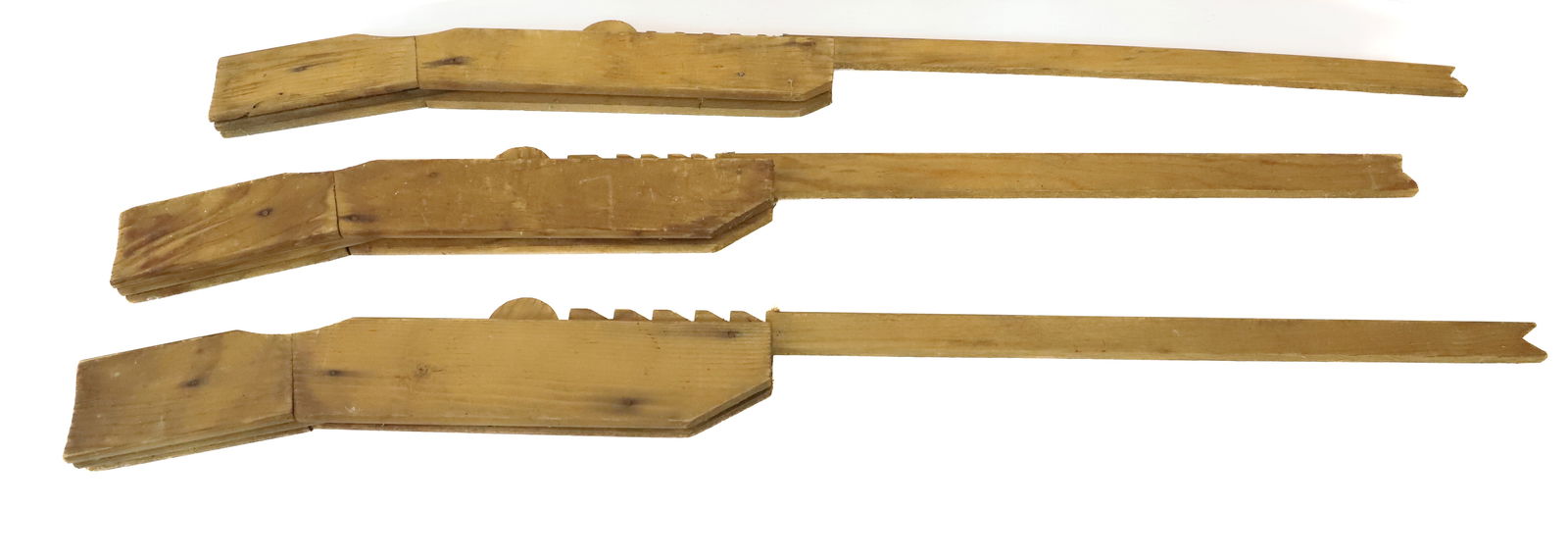 (3) WOODEN TOY RIFLES: HOMEMADE WOODEN RIFLES. LONGEST 35" L. PLEASE READ CAREFULLY - Terms for Purchasing and Shipping of Auction Items. Please read carefully before bidding. All payments for purchases will be made through