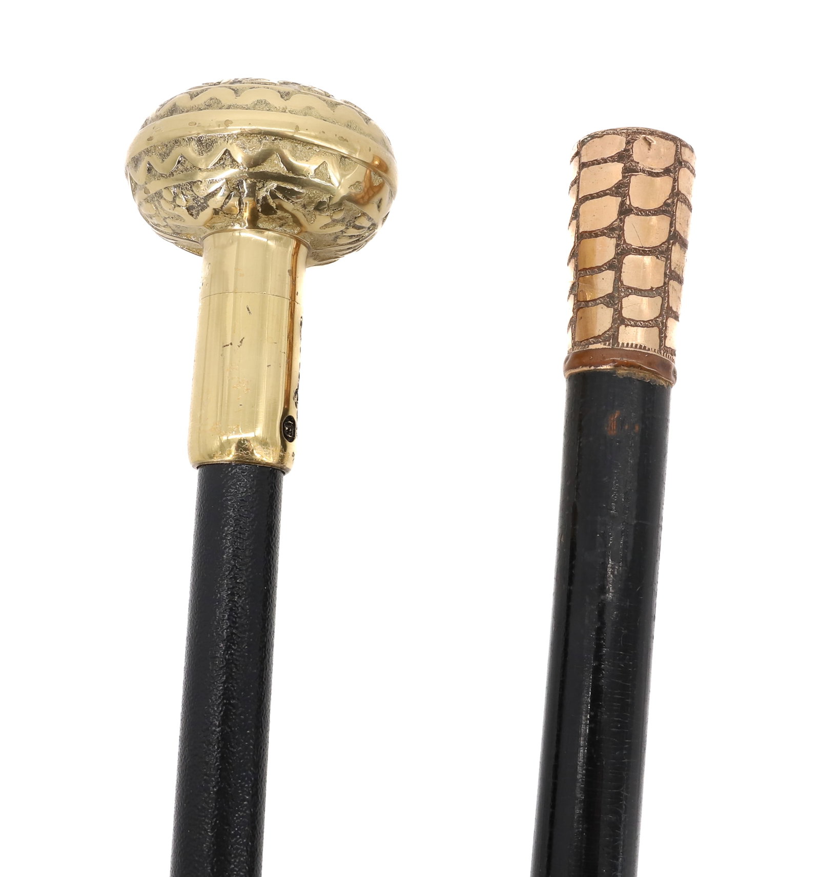 ANTIQUE CANE LOT: (3) INCLUDING; MODERN MARINE BRIDGES CANE, BONE TOP CANE WITH INITIALS, AND GOLD PLATED "ALLIGATOR STYLE" TOP - LONGEST 36" PLEASE READ CAREFULLY - Terms for Purchasing and Shipping of Auction Items. 