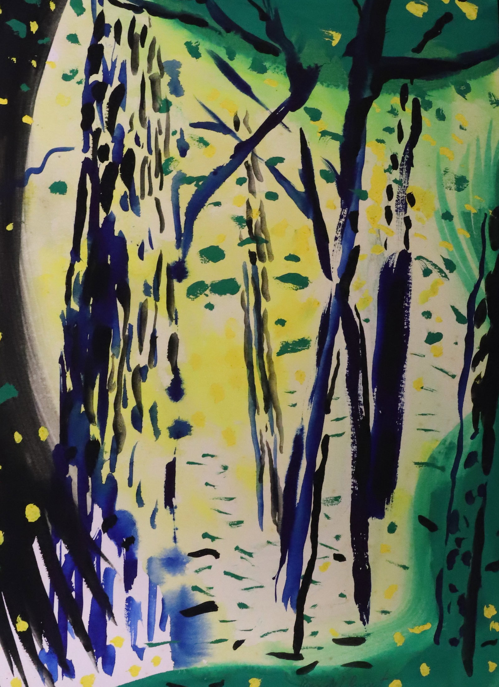 RANDAL RUPERT MIXED MEDIA ON PAPER: ABSTRACT OIL AND WATERCOLOR ON PAPER, SINGED LOWER MIDDLE, AND ON REVERSE, UNFRAMED 12 1/8" X 9" - FROM THE PRIVATE COLLECTION OF KATHRYN ZERVOS GRANDDAUGHTER OF STERLING STRAUSER PLEASE READ CAREFULL